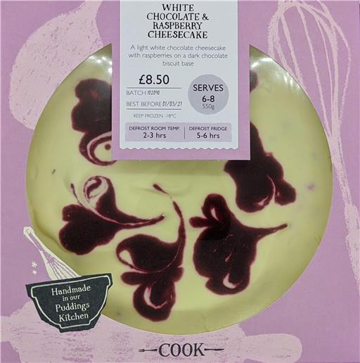 White Chocolate & Raspberry Cheesecake - Serves 6-8